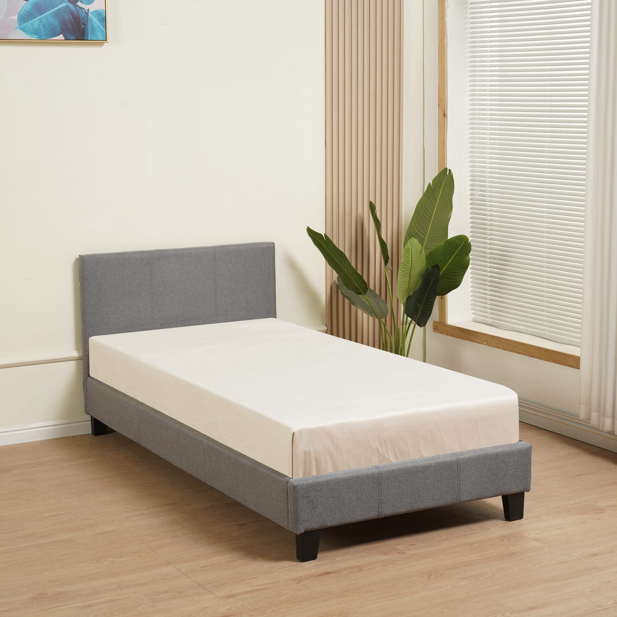 LIT KELIA EN TISSU GRIS 90x190 cm