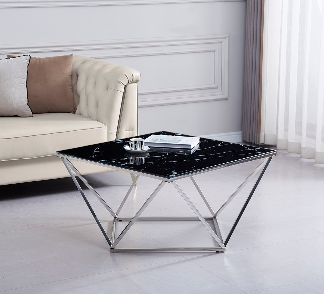 TABLE BASSE ALINA CHROME MARBRE NOIR 100x100x45 cm