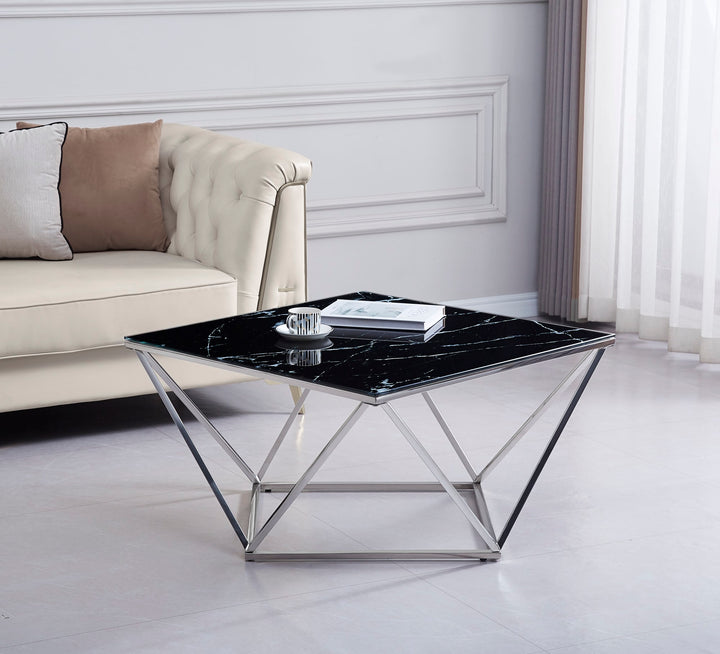 TABLE BASSE ALINA CHROME MARBRE NOIR 100x100x45 cm