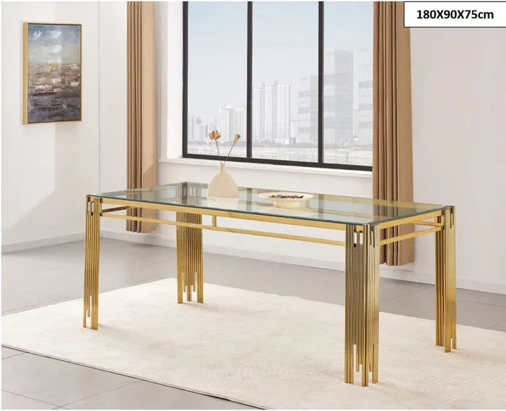 Table à manger FLUTE Gold Plateau en verre