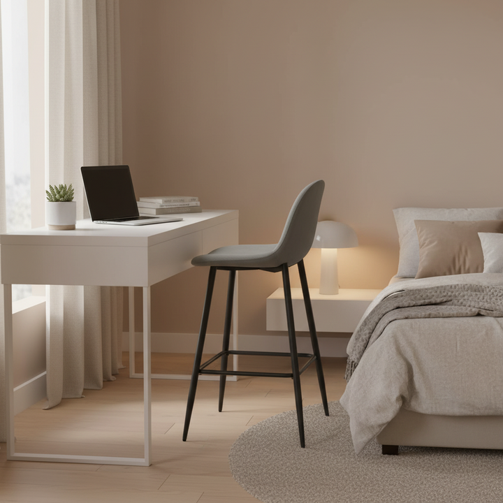 TABOURET DE BAR SCANDINAVE METAL NOIR VELOURS GRIS