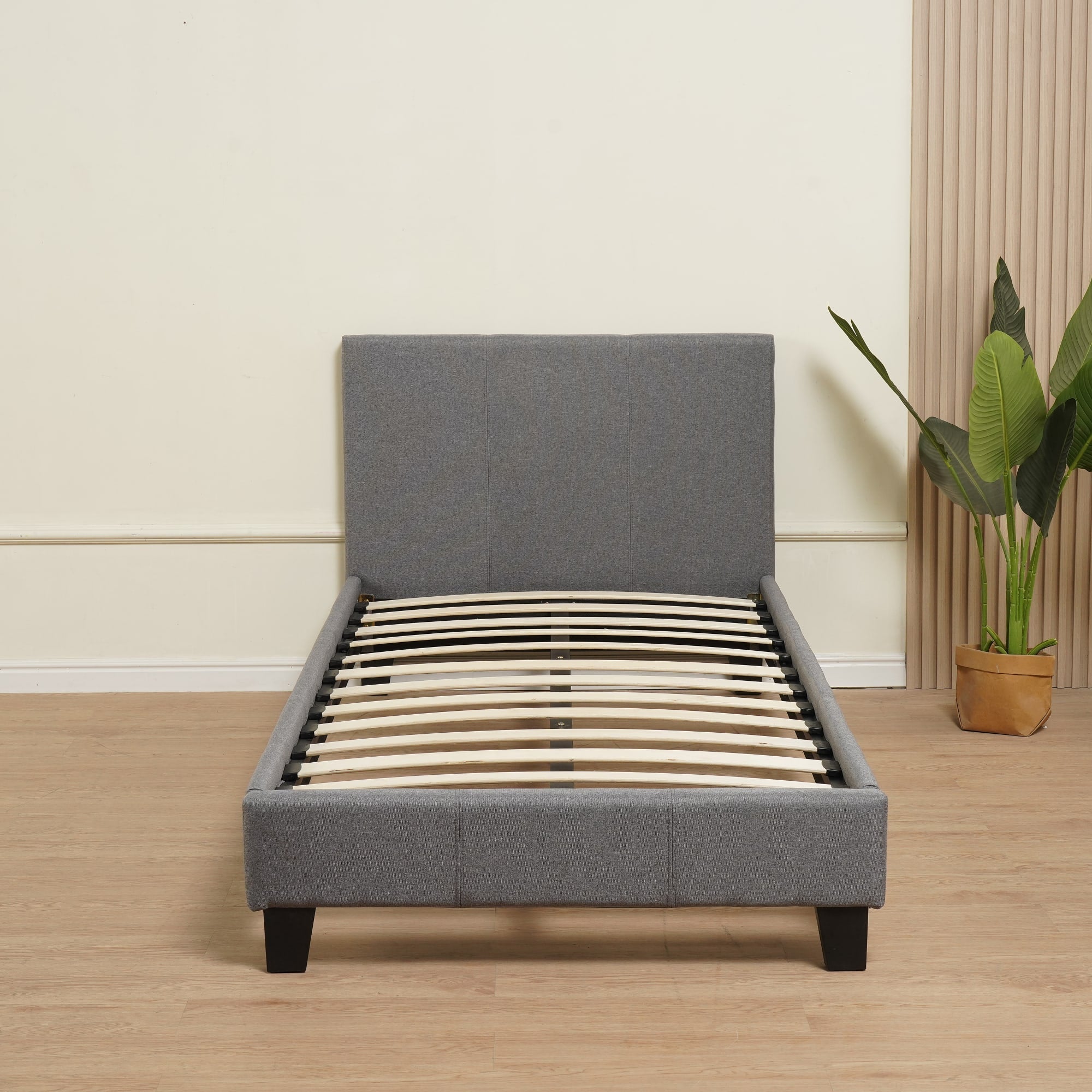 LIT KELIA EN TISSU GRIS 90x190 cm