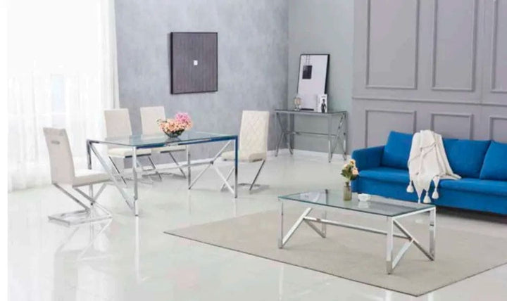 Table Basse MAJESTIQUE Chrome et plateau en verre 120x60x45 cm
