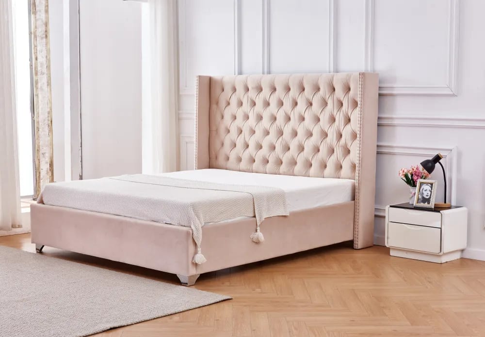 Lit double 140X190 cm PRINCESSE velours sommier inclus