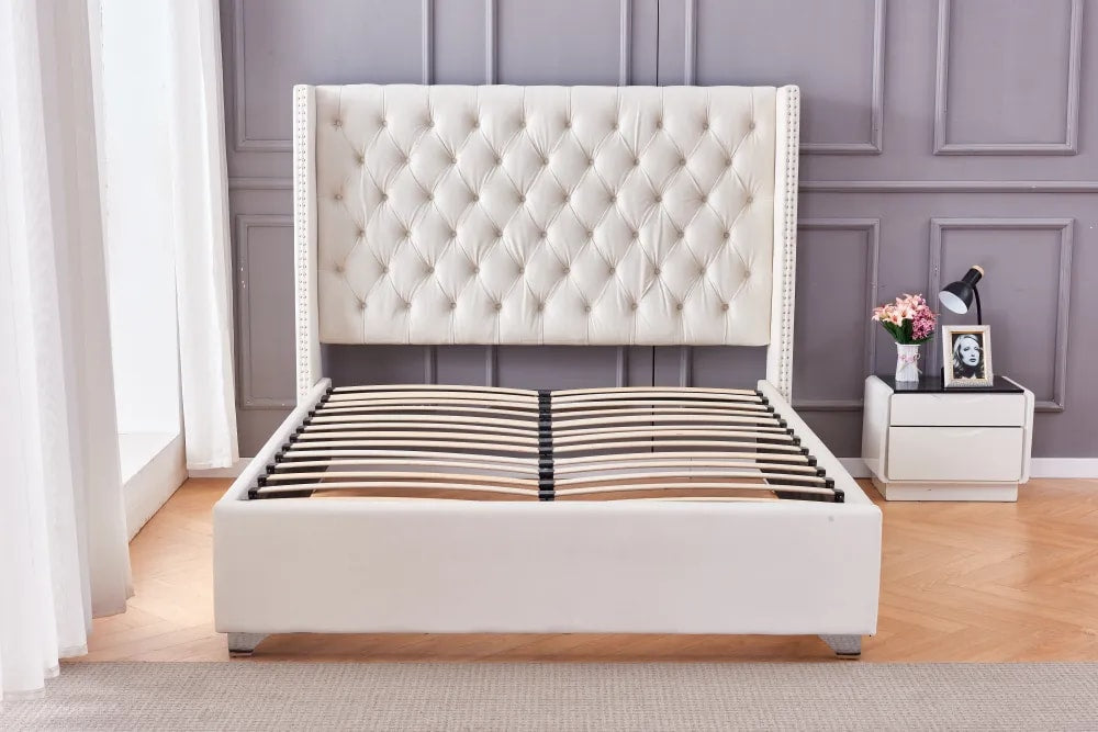 Lit double 140X190 cm PRINCESSE velours sommier inclus