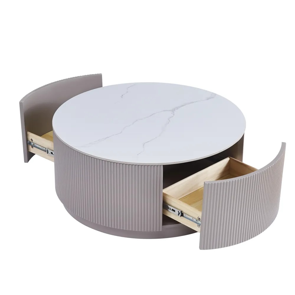 TABLE BASSE BARI BOIS GRIS PLATEAU MARBRE BLANC AVEC TIROIR 80x45cm