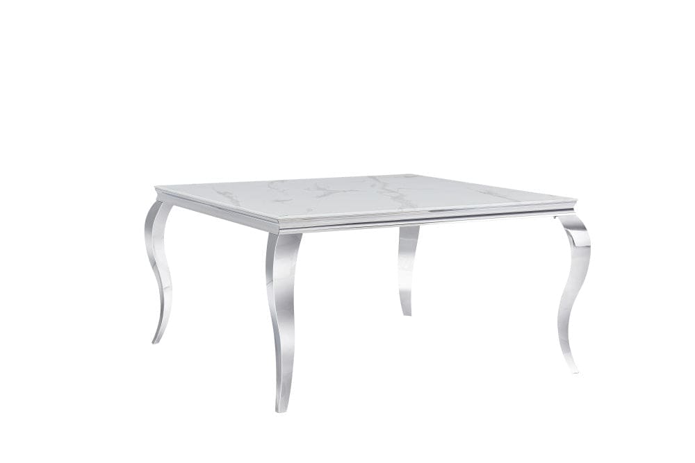 Table à manger Carré BAROQUE Chrome Marbre Blanc 140x140 cm