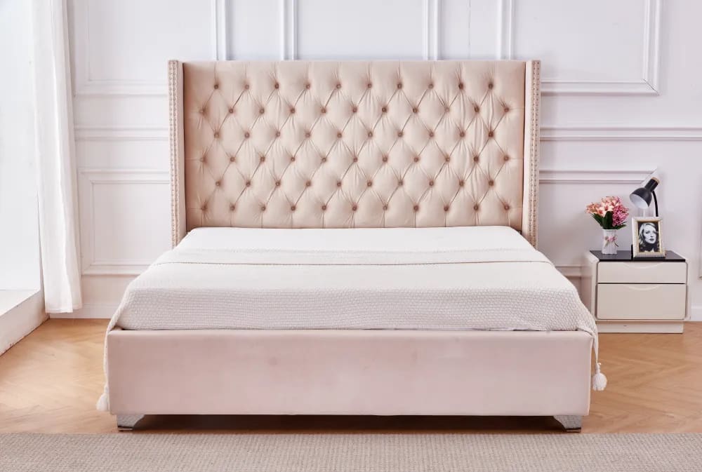 Lit double 140X190 cm PRINCESSE velours sommier inclus