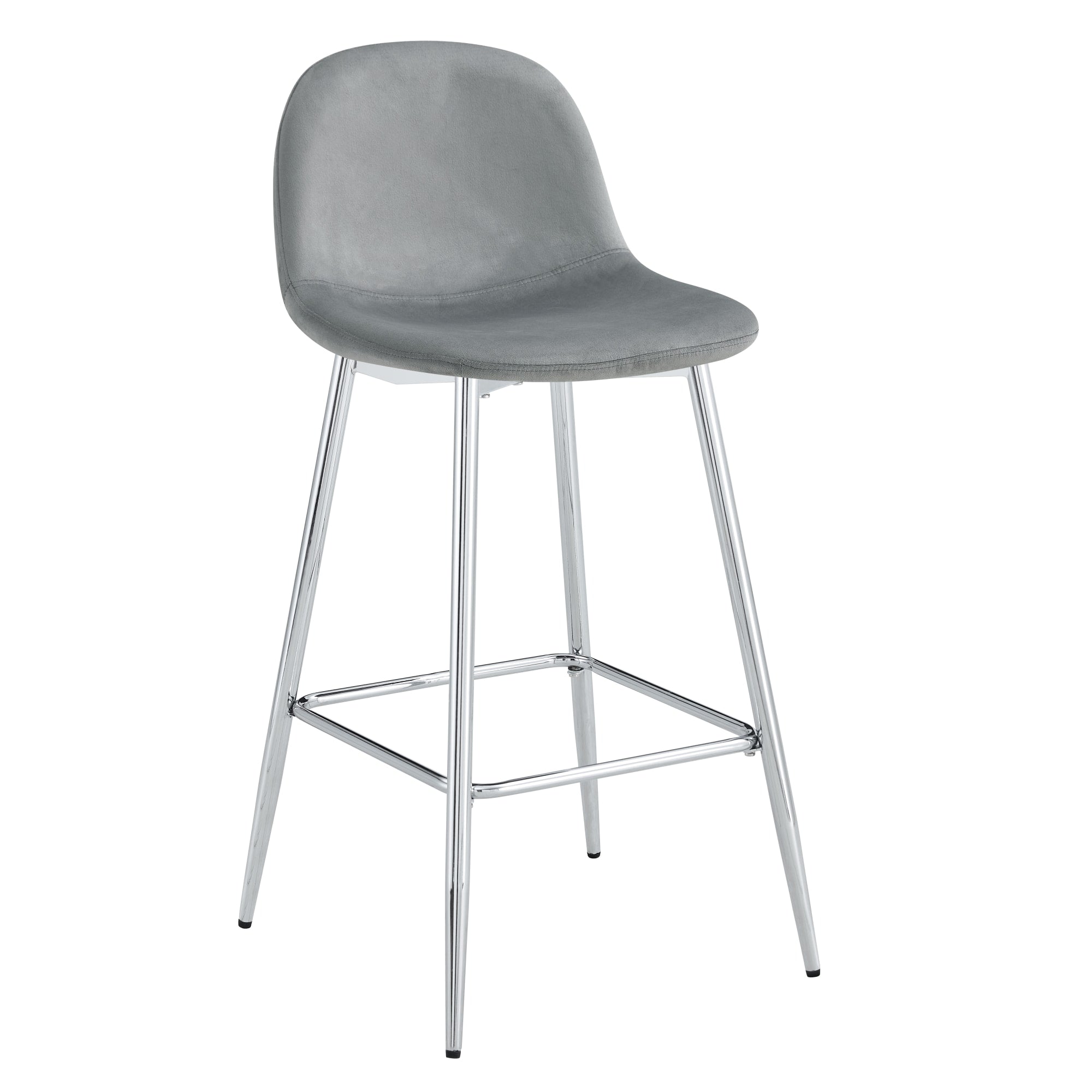 TABOURET DE BAR SCANDINAVE PIED CHROME VELOURS GRIS