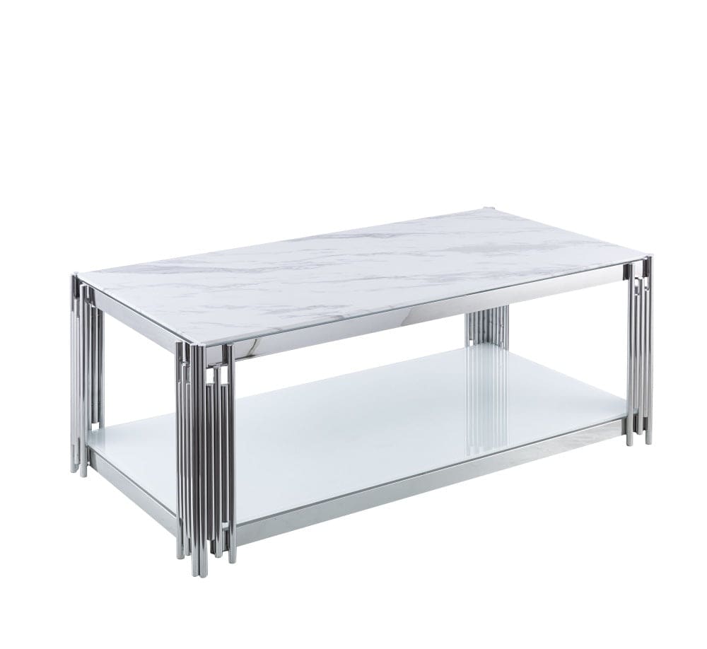Table Basse FLUTE Chrome plateau en verre 120x60x45 cm