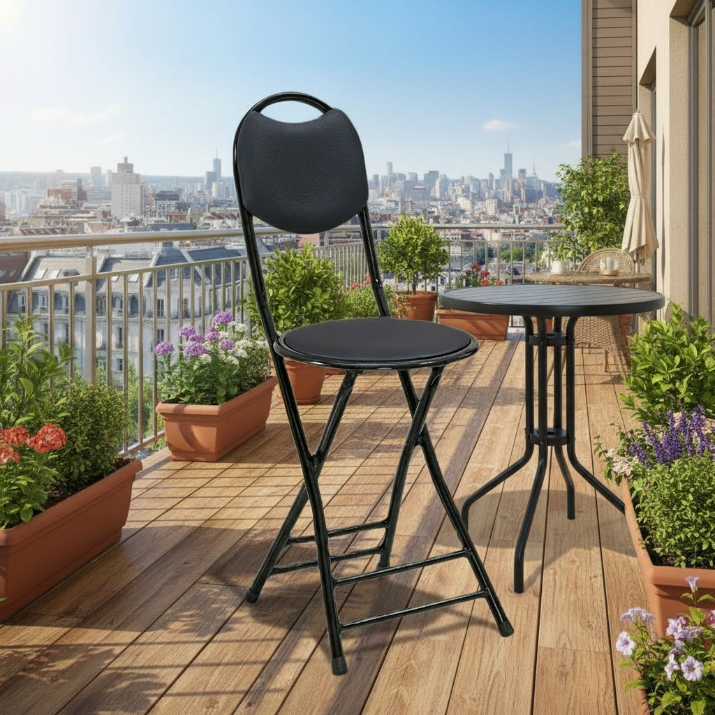 TABOURET PLIANT EN METAL NOIR