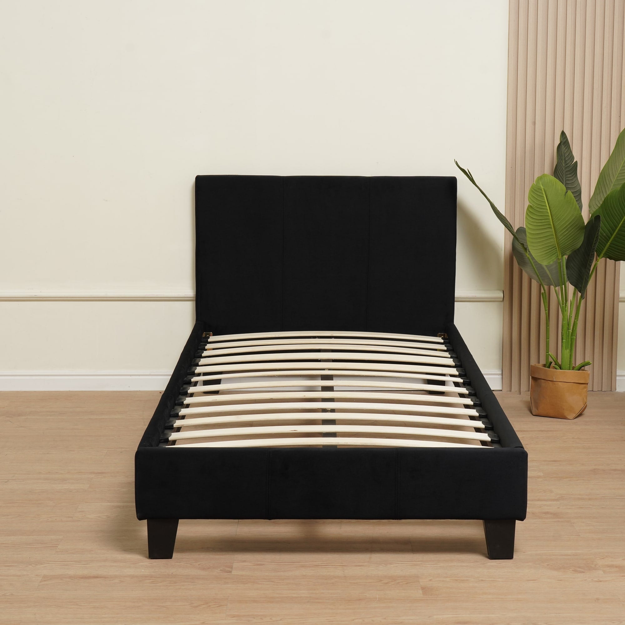 LIT KELIA EN TISSU NOIR 90x190 cm
