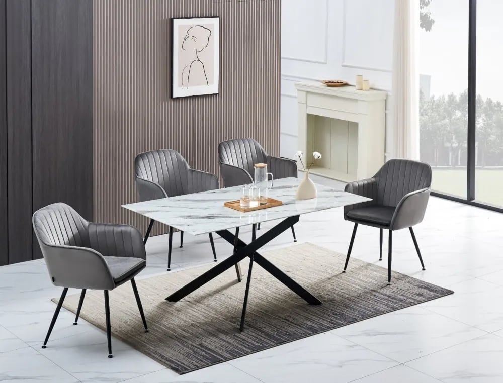 Table Repas JESSICA Métal noir et plateau en verre 150 cm 4 à 6 couverts