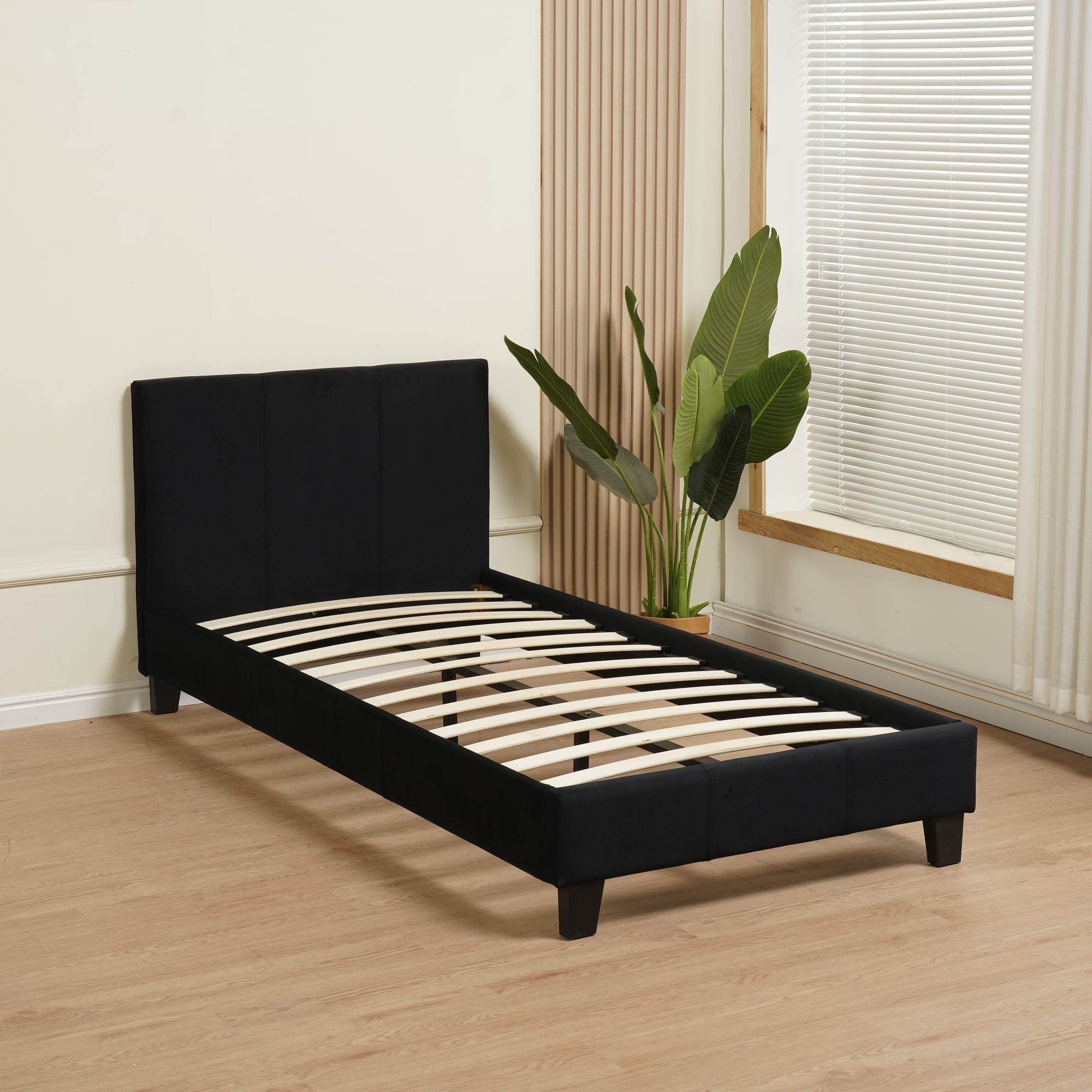 LIT KELIA EN TISSU NOIR 90x190 cm