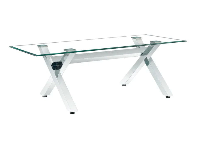 Table à manger IXE chrome plateau en verre trempé 150 cm