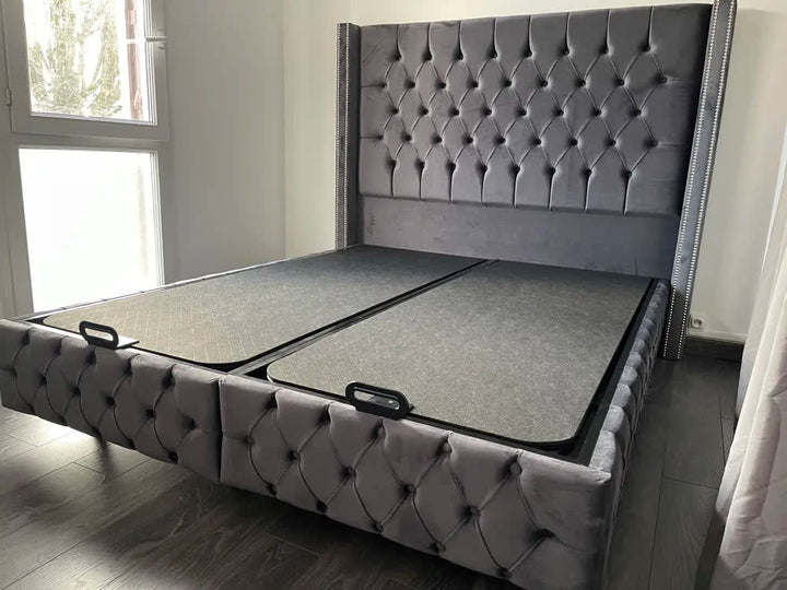 Lit coffre BOX clouté 140x190 cm