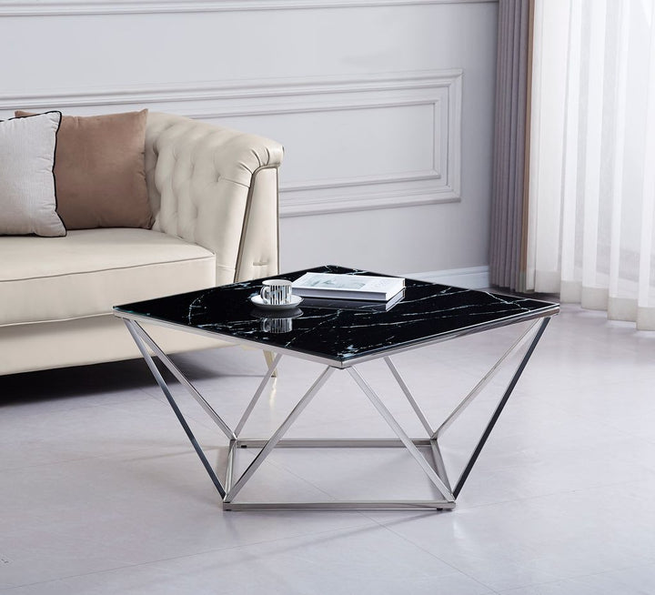 Table Basse ALINA Chrome plateau en verre trempé 80x80x45 cm