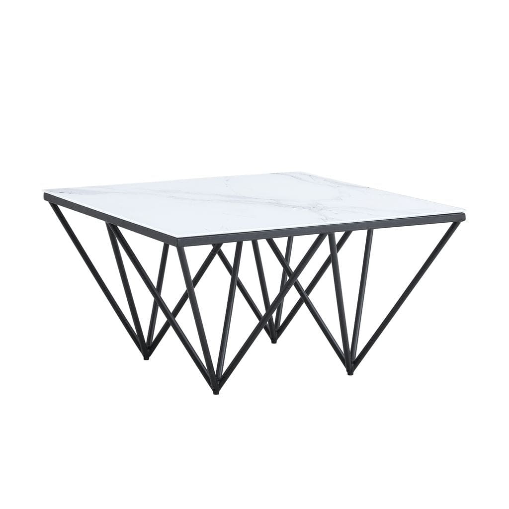 Table Basse carré GIZE pied métal noir et plateau en verre 80x80 cm