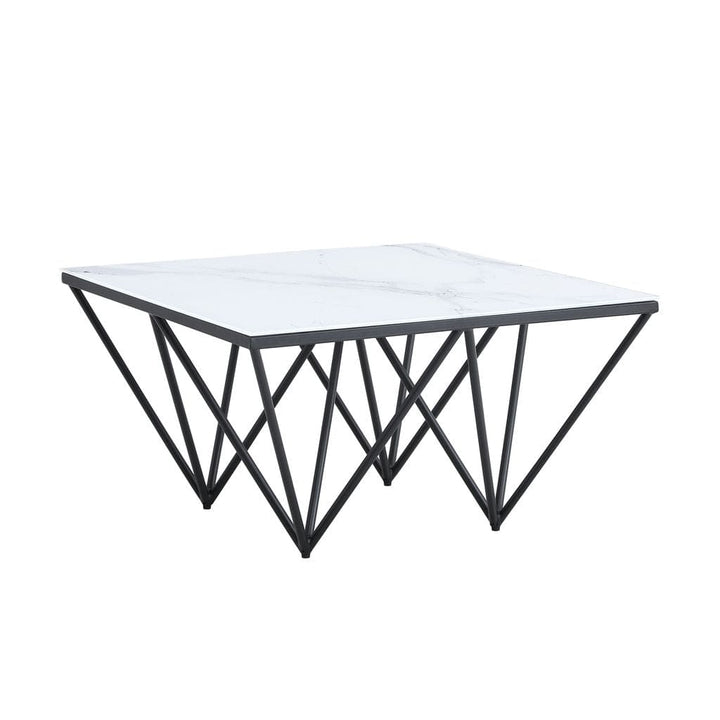Table Basse carré GIZE pied métal noir et plateau en verre 80x80 cm