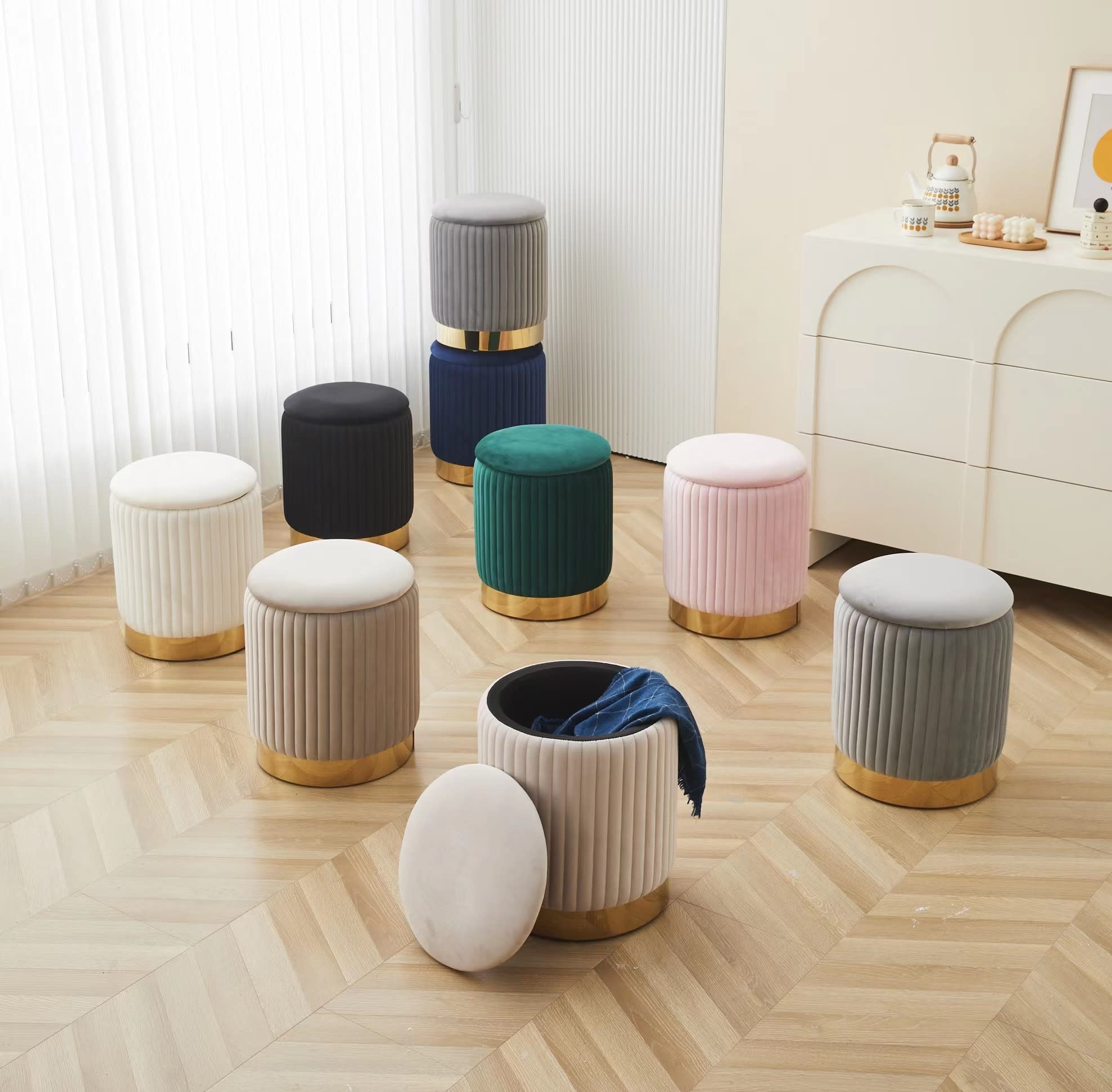 Lot de 2 poufs COFFRE en velours