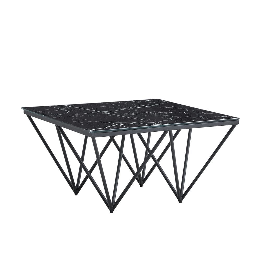 Table Basse carré GIZE pied métal noir et plateau en verre 80x80 cm