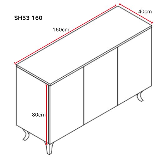BUFFET BAROQUE LAQUE NOIR 3 PORTES 160X40X80 CM PIEDS GOLD