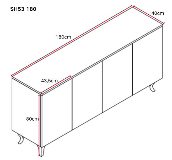 BUFFET BAROQUE LAQUE BLANC 4 PORTES 180X40X80 CM PIEDS CHROME
