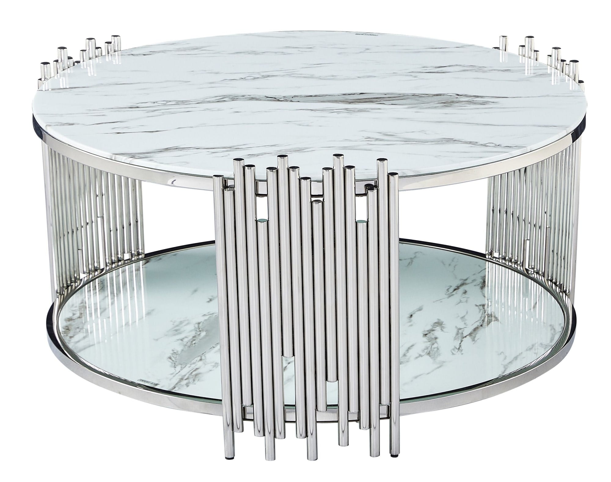 Table Basse ronde STICK Chrome et plateau en verre D90 H45 cm