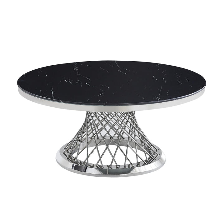 Table basse Deluxe Chrome plateau en verre marbré d100 cm