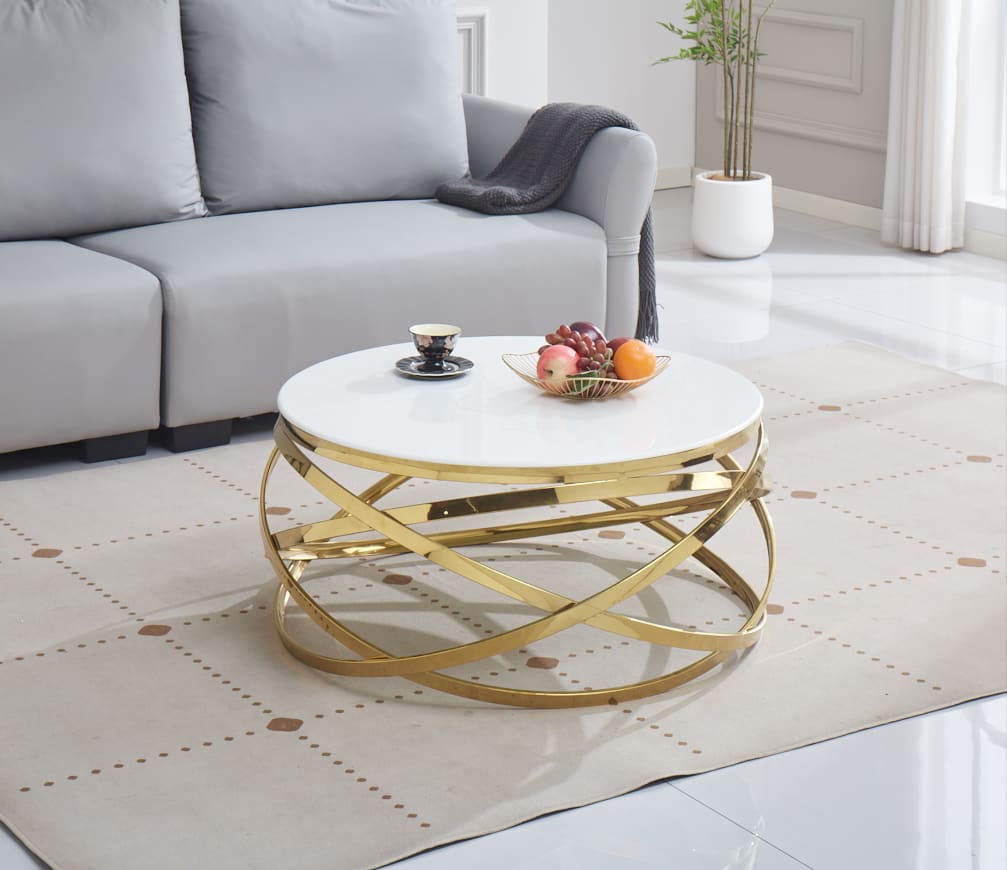 TABLE BASSE EVOL GOLD ULTRA BLANC 80 CM