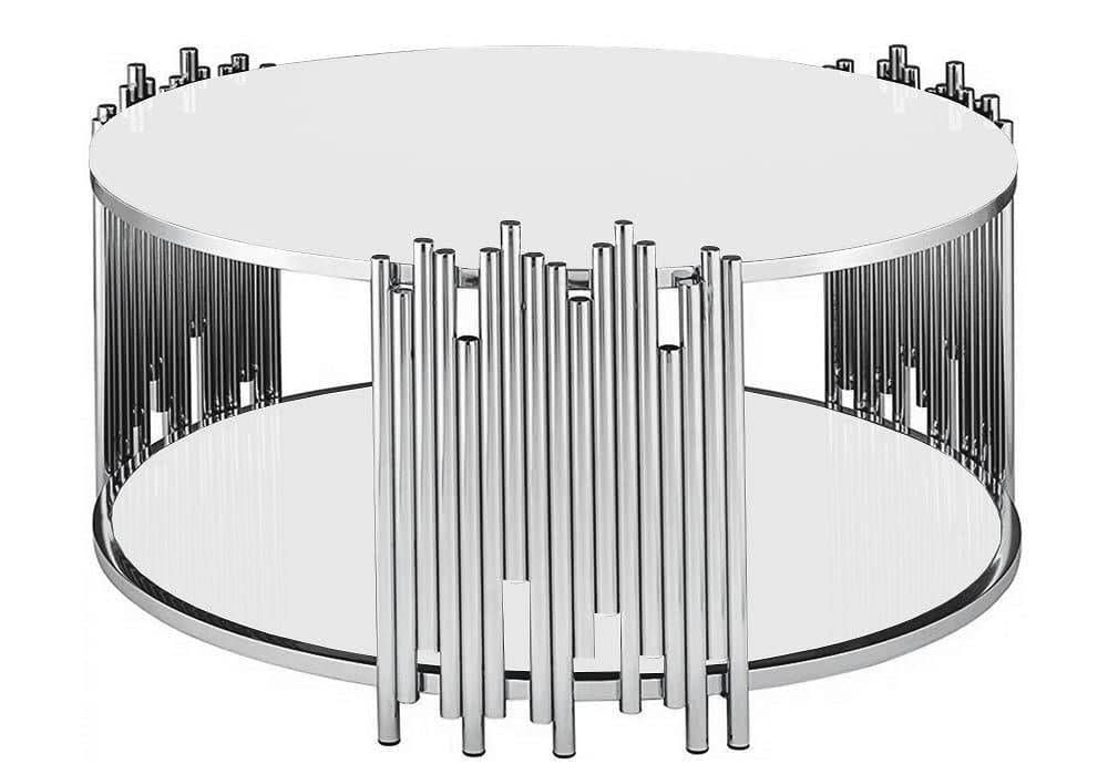 Table Basse ronde STICK Chrome et plateau en verre D90 H45 cm