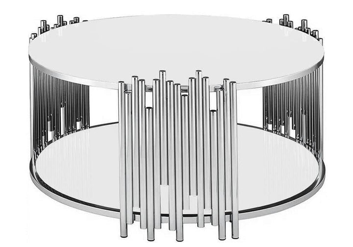 Table Basse ronde STICK Chrome et plateau en verre D90 H45 cm