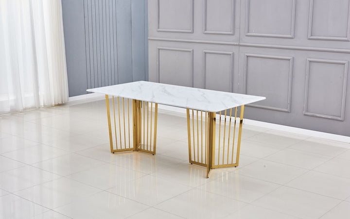 Table à manger PAPILLON plateau en Granite marbré blanc