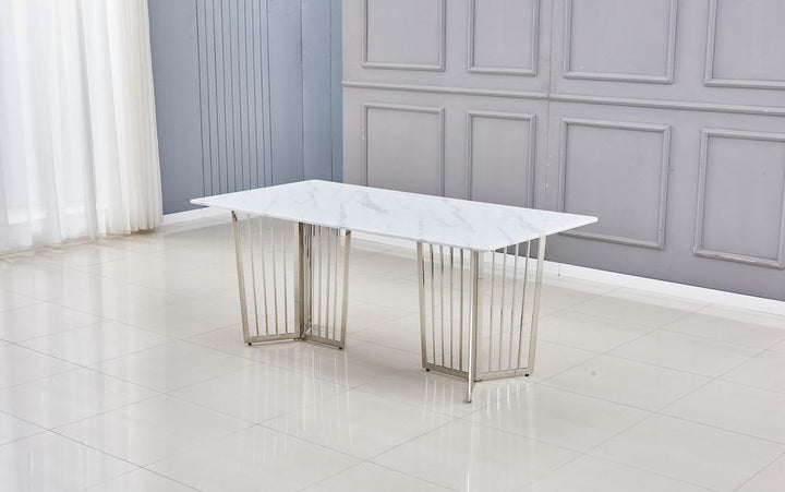 Table à manger PAPILLON plateau en Granite marbré blanc