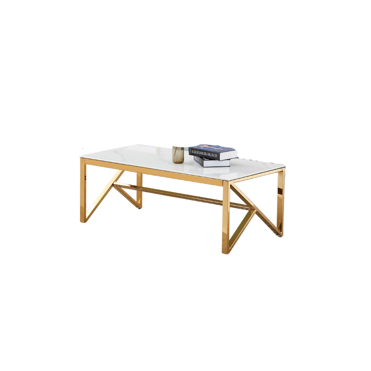 Table Basse MAJESTIQUE Gold et plateau en verre 120x60x45 cm