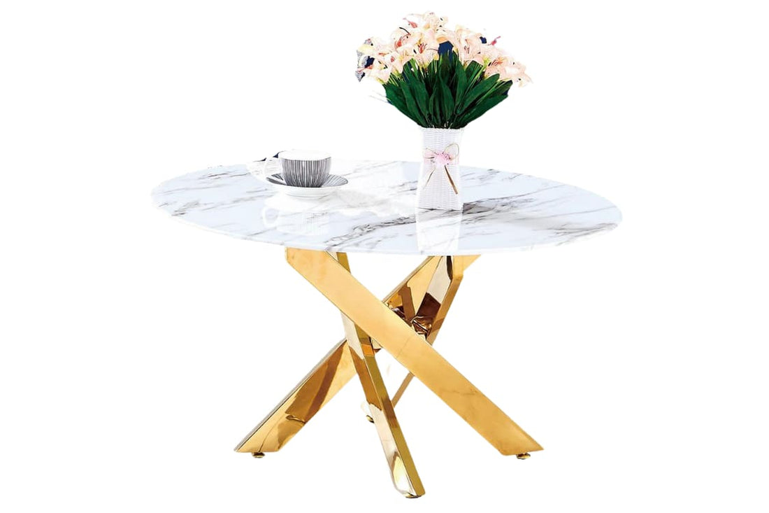 Table basse ronde JESSY pieds Gold et plateau en verre 80 cm