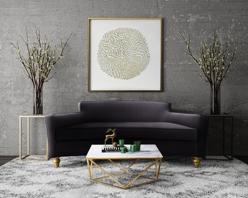 Table Basse carrée ALINA Gold XXLverre 100x100x45 cm