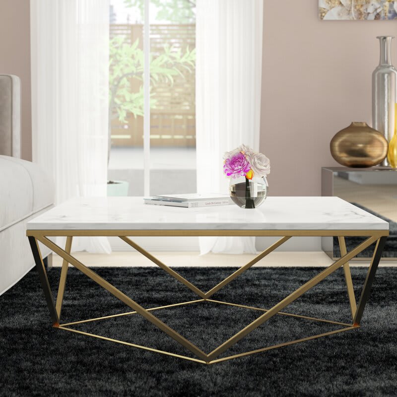 Table Basse carrée ALINA Gold XXLverre 100x100x45 cm