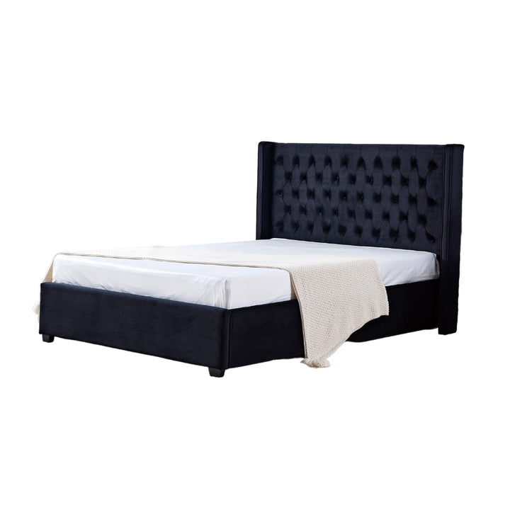 Lit capitonné 140x190 cm ERES en velours clouté sommier inclus