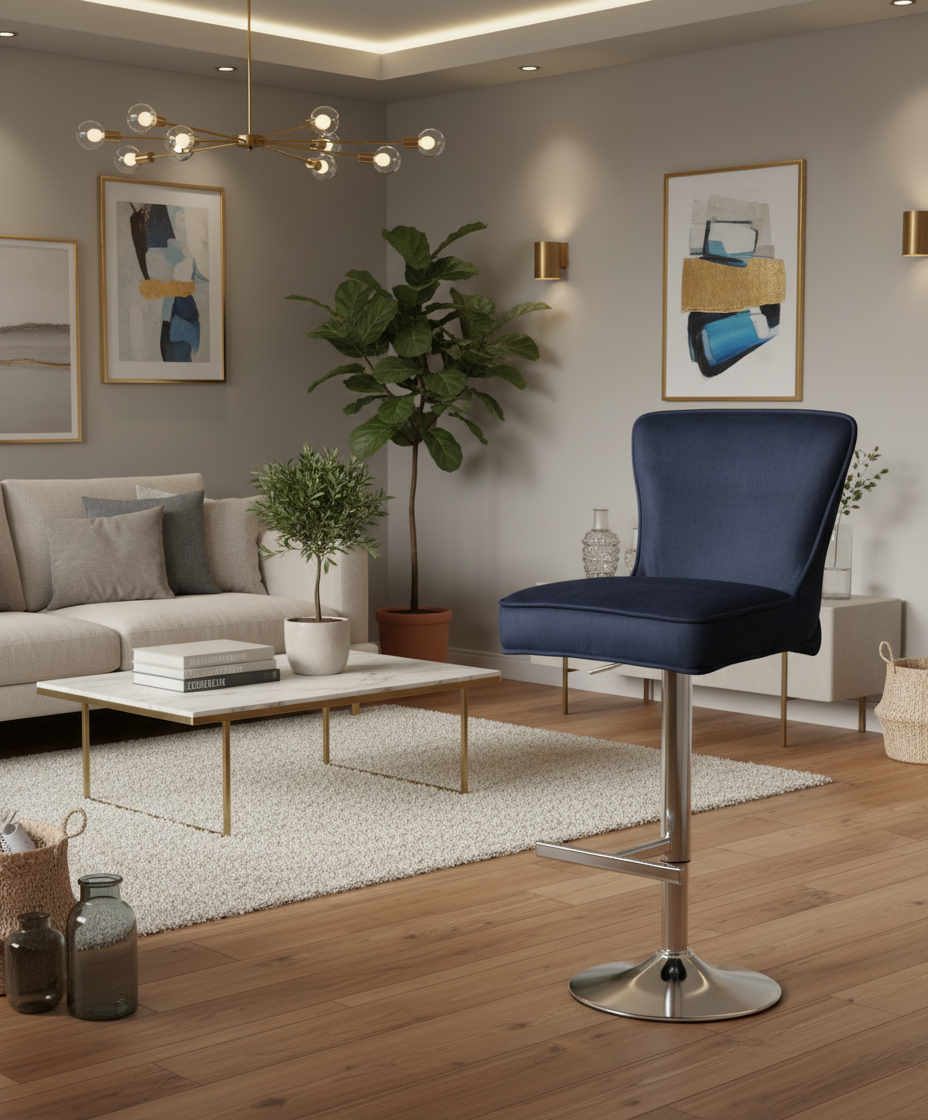 Lot de 2 tabourets de bar GABRIELLE Chrome en velours