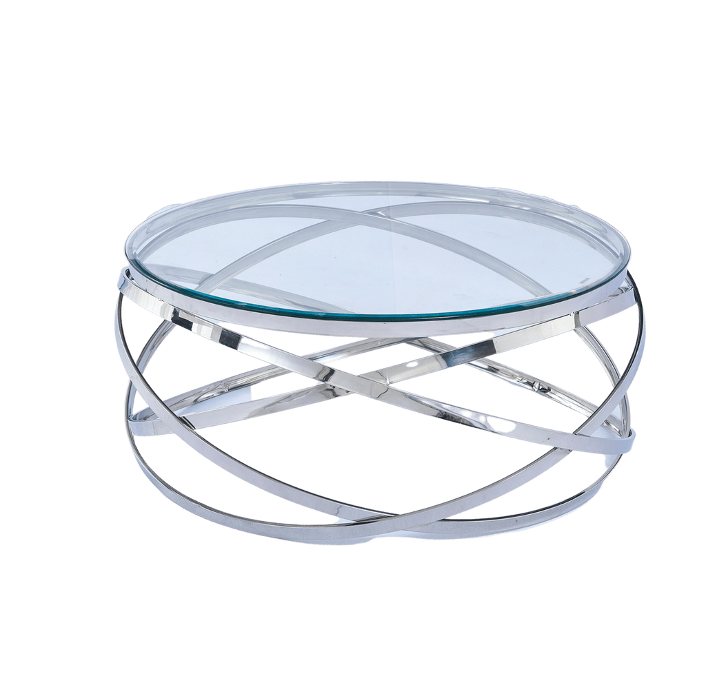 Table Basse EVOL structure chrome et plateau en verre D 80cm