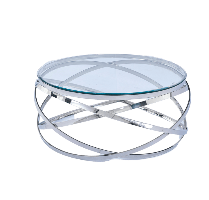 Table Basse EVOL structure chrome et plateau en verre D 80cm