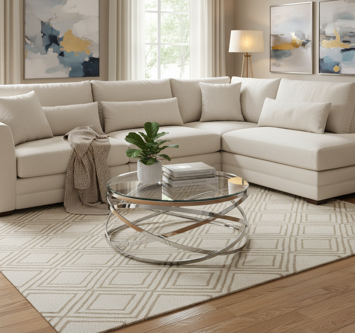 Table Basse EVOL structure chrome et plateau en verre D 80cm