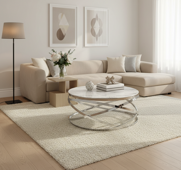 Table Basse EVOL structure chrome et plateau en verre D 80cm