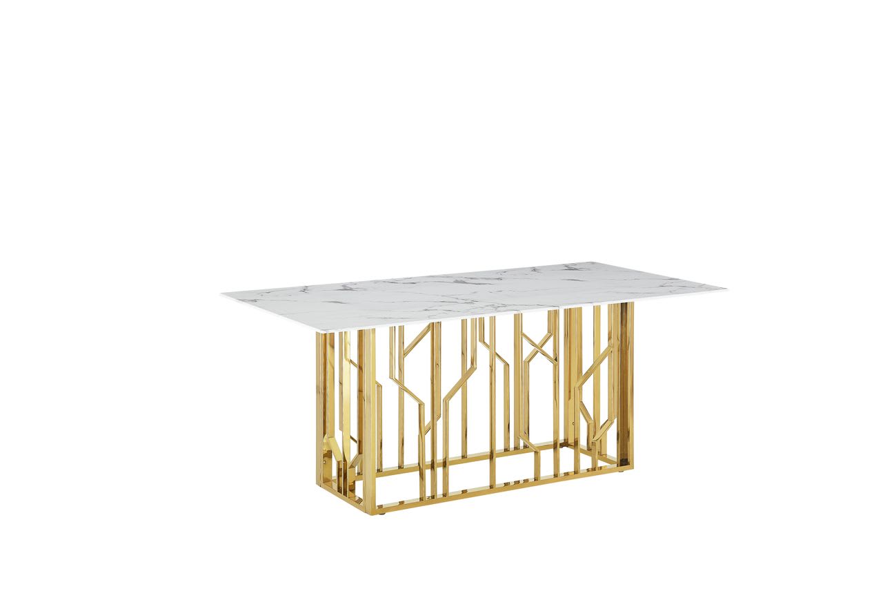 TABLE REPAS PORTOFINO GOLD MARBRE BLANC 180x90cm