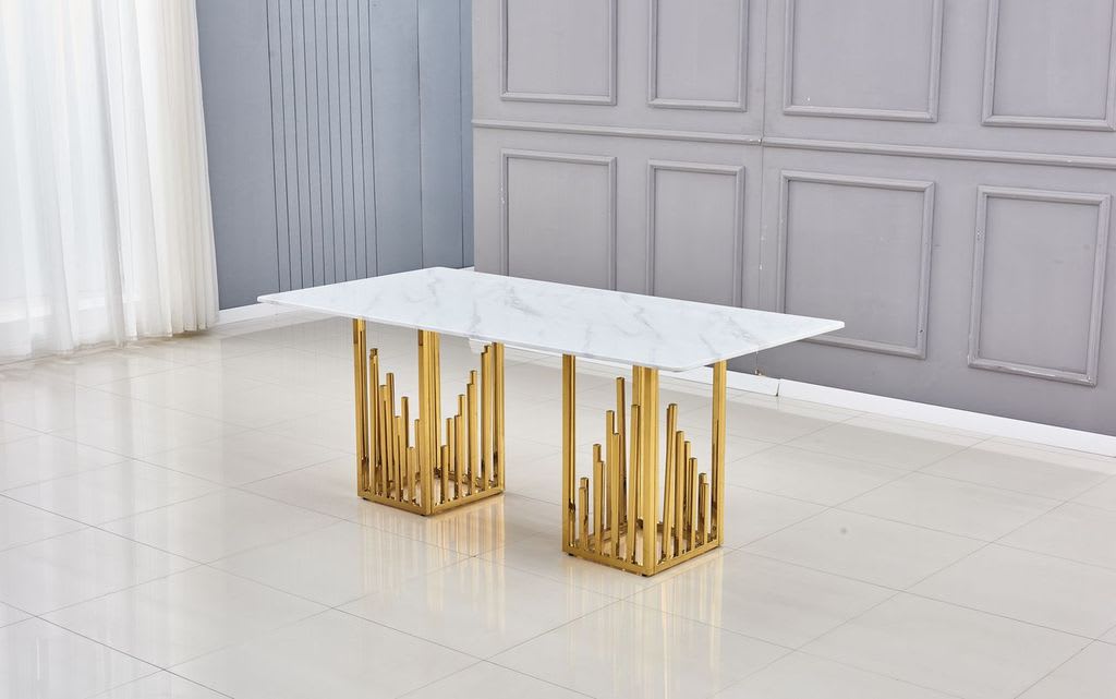 TABLE REPAS STALAX GOLD MARBRE BLANC 180x90 cm