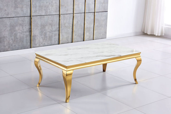 TABLE BASSE BAROQUE GOLD MARBRE BLANC 120x70x45 cm