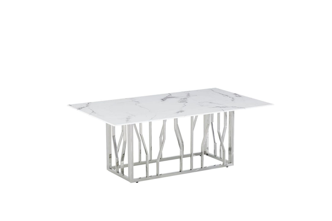 TABLE REPAS PORTOFINO CHROME MARBRE BLANC 180x90 cm