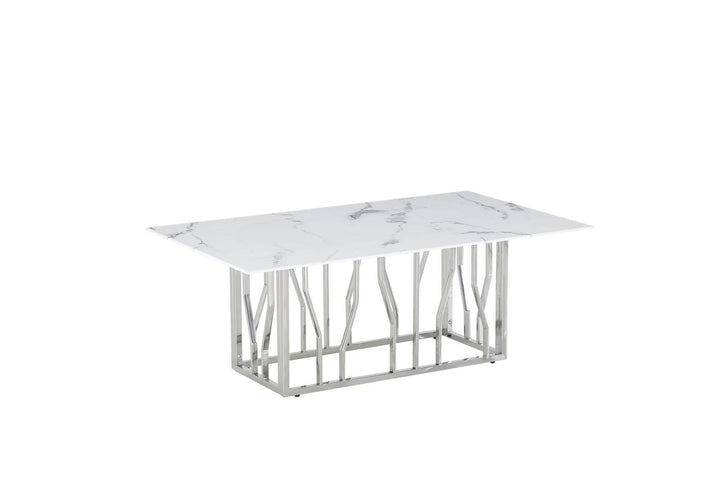 TABLE REPAS PORTOFINO CHROME MARBRE BLANC 180x90 cm