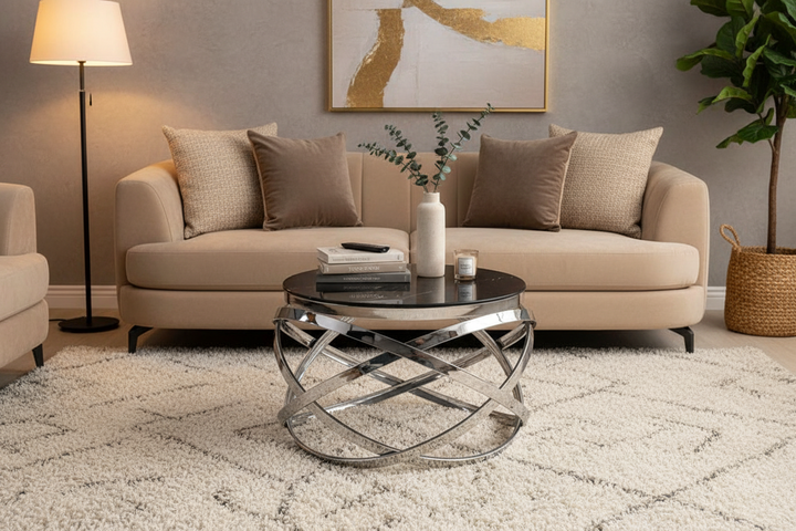 Table Basse EVOL structure chrome et plateau en verre D 60cm